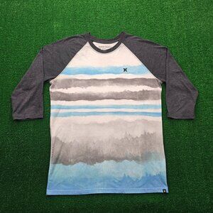 Hurley Tshirt Mens Large‎ Blue Gray Rebel Yea Casual 3/4 Sleeve Casual Outdoor